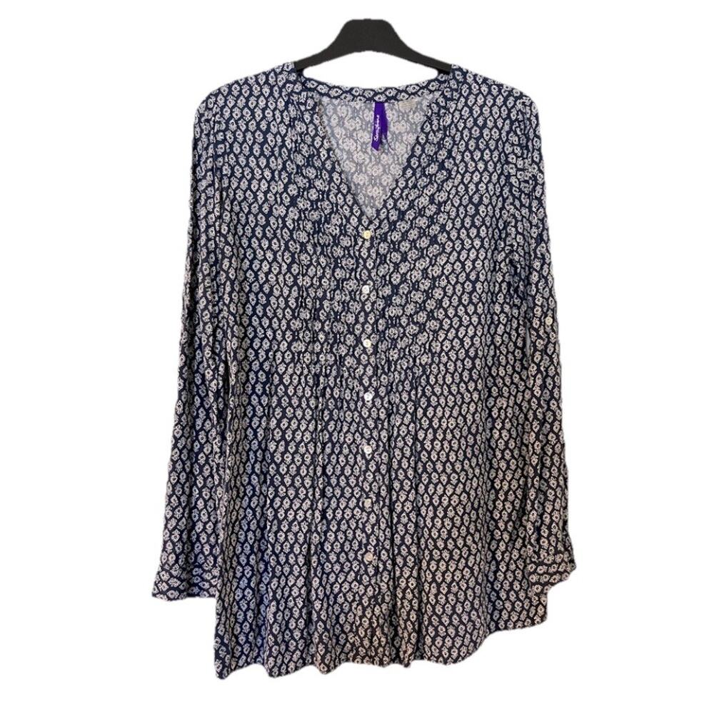 Seraphine Navy and White Printed V-Neck Maternity Blouse